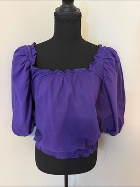 INC International Concepts Vibrant Purple Puff-Sleeve Square-Neck Top